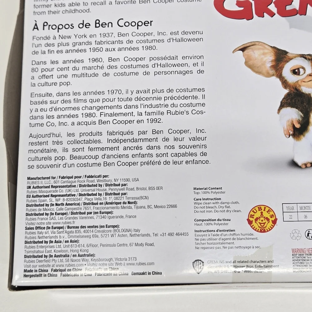Ben Cooper Gremlins GIZMO Cosplay Costume Top & Mask Adult One Size‎ Rubies Open - Picture 12 of 13